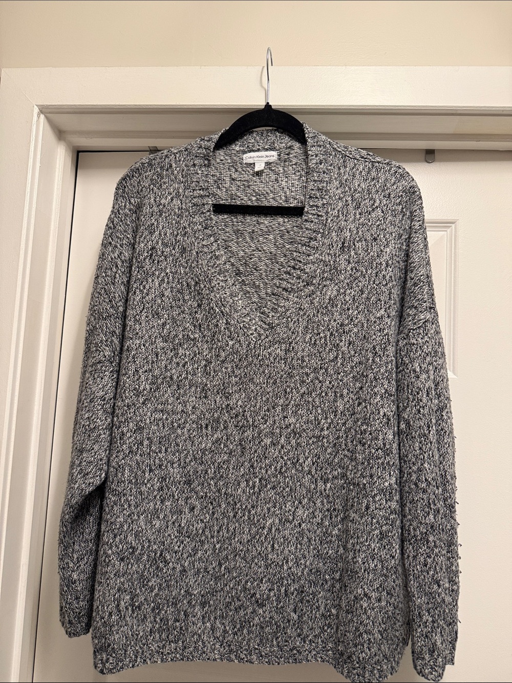 Calvin Klein Cozy Gray V-Neck Women's Sweater